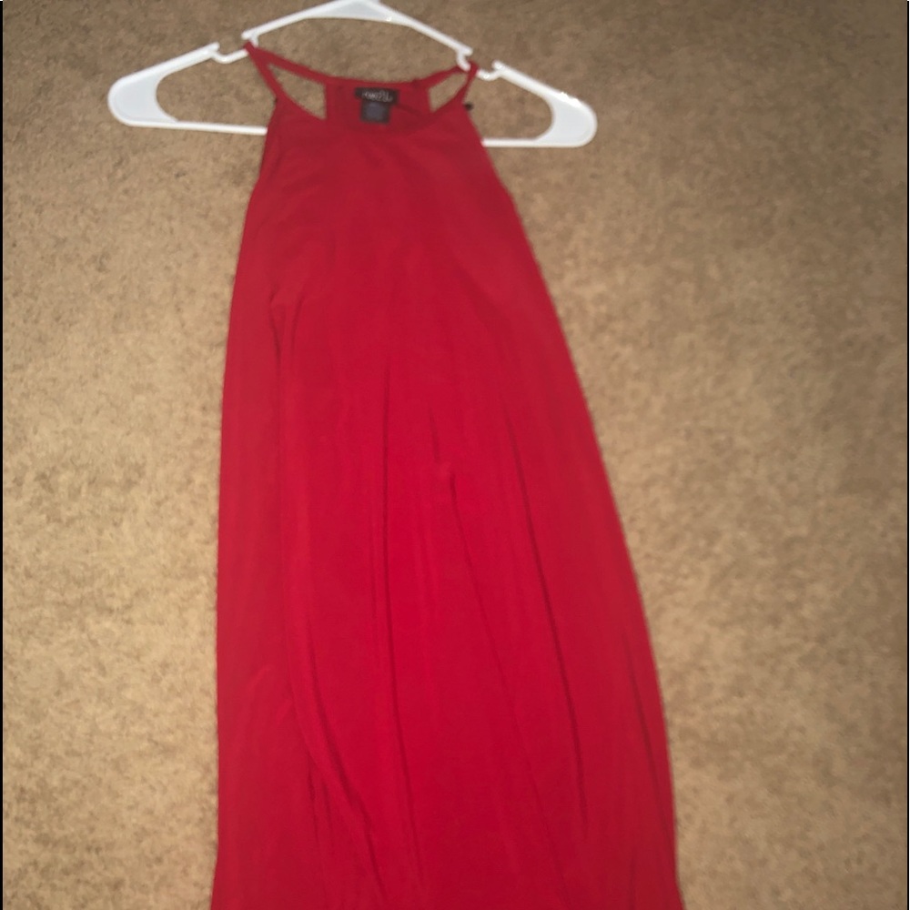 Red tank top dress with circle neck